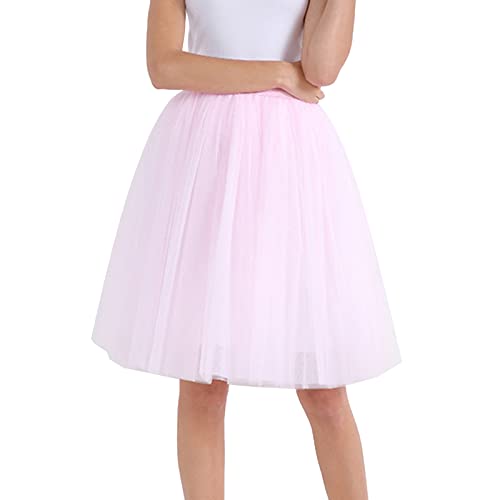 Tüllrock Rosa Tüllrock Damen 50Er Rock Retro Ballet Tanzrock 3 Lagig Tüll Ballett Tütü Rockabilly Petticoat Unterrock Tanzkleid Ballkleid Abendkleid Gelegenheit Zubehör Karneval Tutu Cosplay von JiJiRuDU