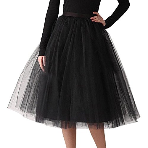 Tüllrock Schwarz Tüllrock Damen 50Er Rock Retro Ballet Tanzrock 3 Lagig Tüll Ballett Tütü Rockabilly Petticoat Unterrock Tanzkleid Ballkleid Abendkleid Gelegenheit Zubehör Karneval Tutu Cosplay von JiJiRuDU