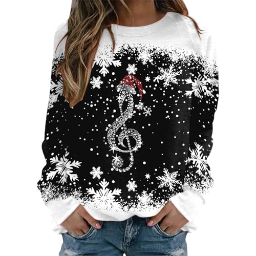 Weihnachtspullover Damen Lustig Rotweinglas Druck Weihnachten Pullover Rundhals Langarm Casual Ugly Christmas Sweat Oberteile Frauen Xmas Pullover Merry Christmas Sweatshirt Weihnachtspulli Tops von JiJiRuDU