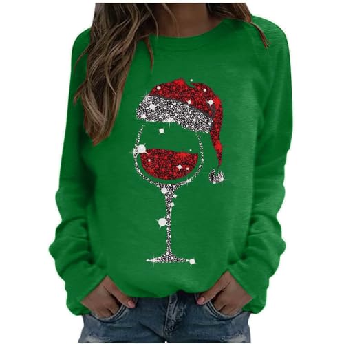 Weihnachtspullover Damen Lustig Rotweinglas Druck Weihnachten Pullover Rundhals Langarm Casual Ugly Christmas Sweat Oberteile Frauen Xmas Pullover Merry Christmas Sweatshirt Weihnachtspulli Tops von JiJiRuDU
