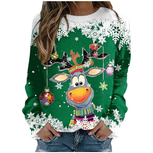 Weihnachtspullover Damen Lustig Rotweinglas Druck Weihnachten Pullover Rundhals Langarm Casual Ugly Christmas Sweat Oberteile Frauen Xmas Pullover Merry Christmas Sweatshirt Weihnachtspulli Tops von JiJiRuDU