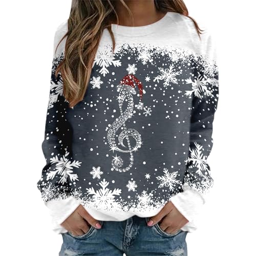 Weihnachtspullover Damen Lustig Rotweinglas Druck Weihnachten Pullover Rundhals Langarm Casual Ugly Christmas Sweat Oberteile Frauen Xmas Pullover Merry Christmas Sweatshirt Weihnachtspulli Tops von JiJiRuDU