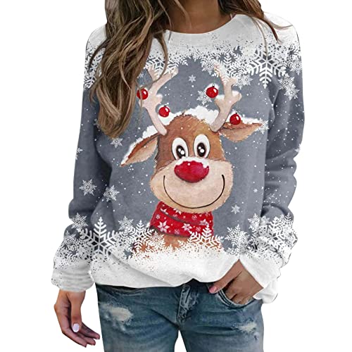 Weihnachtspullover Damen Lustige Weihnachten Sweatshirt Weihnachts Pullover Ugly Christmas Sweater Hässlich Weihnachtsshirt Langarm Weihnachtsoutfit Baumwolle Langarmshirt Weihnachtskostüm von JiJiRuDU