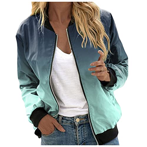 Zip Up Bomberjacke Damen Leicht Blouson Jacke Kurz Dünne Fliegerjacke Pilotenjacke Einfarbig Übergangsjacke Causal Reißverschluss College Jacke für Fruhling Sommer von JiJiRuDU