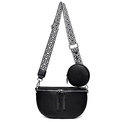 Bauchtasche Damen Leder Bauchtasche Damen Stylisch Crossbody Bag Damen Breiter Gurt Handtasche DamenUmhängetasche Klein Gürteltasche Moderne Taschen von JiJia LeCo