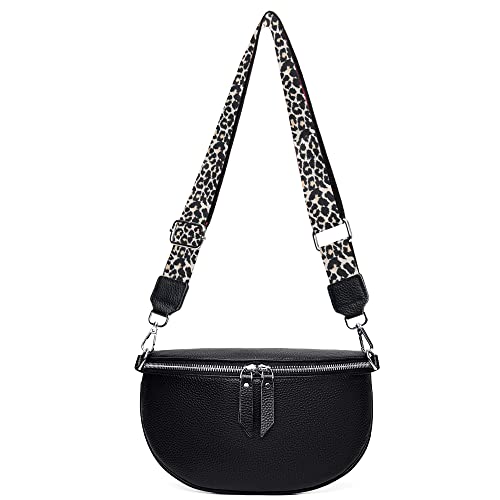 JiJia LeCo Bauchtasche Damen Leder Gürteltasche Damen Crossbody Bag Damen Breiter Gurt Abnehmbarer Schultergurt,Schwarz V3. von JiJia LeCo