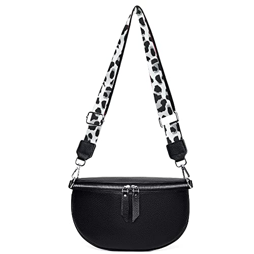 JiJia LeCo Bauchtasche Damen Leder Gürteltasche Damen Crossbody Bag Damen Breiter Gurt Abnehmbarer Schultergurt,Schwarz V4. von JiJia LeCo