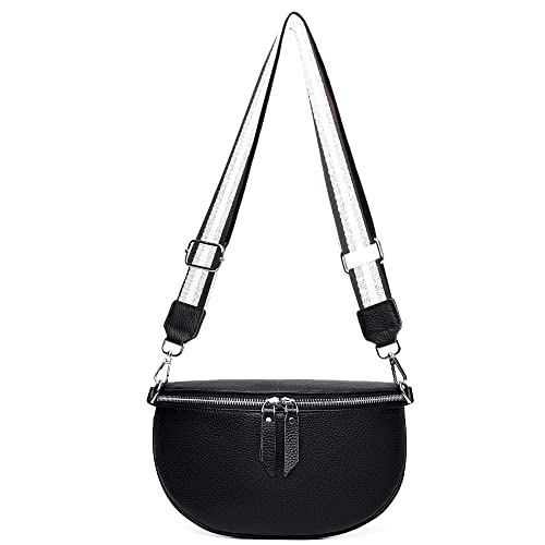 JiJia LeCo Bauchtasche Damen Leder Gürteltasche Damen Crossbody Bag Damen Breiter Gurt Abnehmbarer Schultergurt,Schwarz V5. von JiJia LeCo