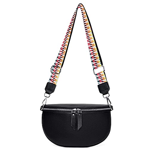 JiJia LeCo Bauchtasche Damen Leder Gürteltasche Damen Crossbody Bag Damen Breiter Gurt Abnehmbarer Schultergurt,Schwarz V6. von JiJia LeCo