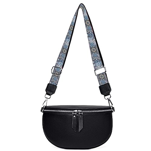 JiJia LeCo Bauchtasche Damen Leder Gürteltasche Damen Crossbody Bag Damen Breiter Gurt Abnehmbarer Schultergurt,Schwarz V8. von JiJia LeCo