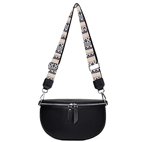 JiJia LeCo Bauchtasche Damen Leder Gürteltasche Damen Crossbody Bag Damen Breiter Gurt Abnehmbarer Schultergurt,Schwarz V9. von JiJia LeCo