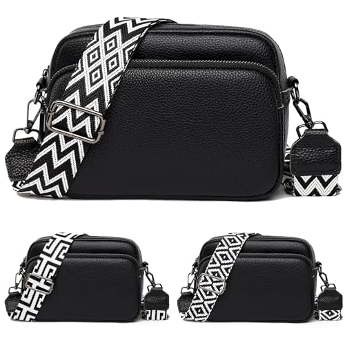 JiJia LeCo Crossbody Bag Damen Breiter Gurt UmhäNgetasche Damen Klein Bauchtasche Damen Stylisch Mit 3 Schultergurten (Schwarz) von JiJia LeCo