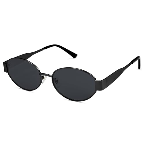 JiJia LeCo Sonnenbrille Damen Oval Sonnenbrille Damen Rund Metal Trendy Classic Uv400 Schutz Sonnenbrillen (Schwarz) von JiJia LeCo