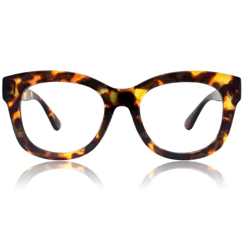 JiSoo Lesebrille Damen Herren Designer Oversized Leser Dicke Große Runde Damen Lesebrille, A-Schildkröte, 2.5 von JiSoo