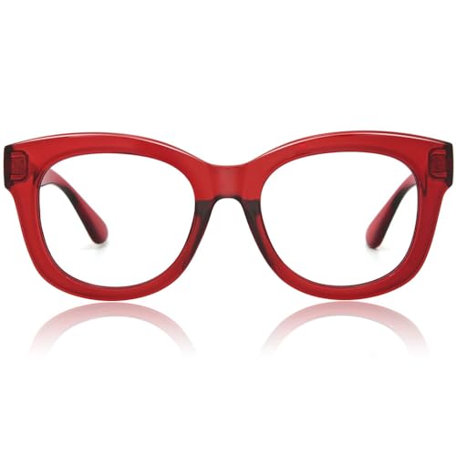 JiSoo Lesebrille Damen/Herren Designer Oversized Lesebrille Dicke Große Runde Damen Lesebrille, D-rot, 2.25 von JiSoo