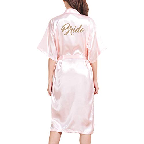 JiXuan Frauen Kimono Robe Morgenmantel Lange Klassische Satin Hochzeit Nachtwäsche Braut Kleider Rosa 3XL von JiXuan