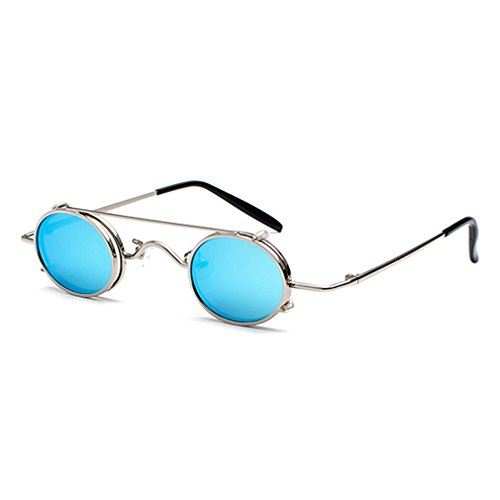 JiXuan Kleine Runde Steampunk Sonnenbrille Männer Frauen Retro Metall Clip auf Steamrunk Sonnenbrille Vintage Gothic Brille von JiXuan