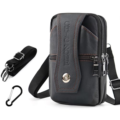 Leder Gürteltasche Umhängetasche Herren - Echtes Echtleder Brustbeutel für Geld Handy Herrentasche Hüfttasche Joggen Ledertasche Männer Schultertasche von JiaDanweng