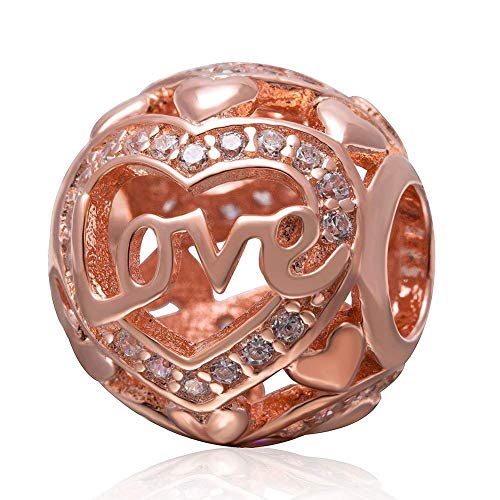 925 Sterling Rose Gold Love Charm Silber Herz Charm durchbrochen Charm Familie Charm Jahrestag Charm für Pandora Bettelarmband von JiaRong Charms