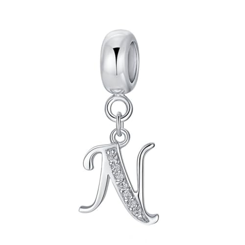 925 Sterling Silber Buchstaben-Charm Perlen Alphabet Charms N Charm Jubiläum Charm Wörter Charm für Pandora Charms Armband (N) von JiaRong Charms