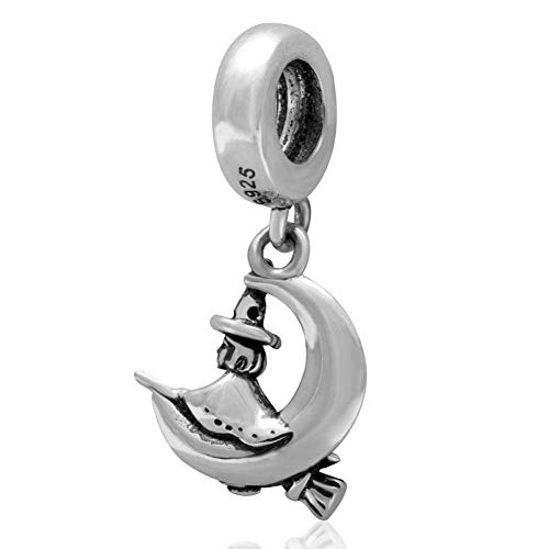 925 Sterling Silber Hexe Charm Halloween Charm Magic Charm Besen Charm Mond Charm für Pandora Charm Armband (A) von JiaRong Charms