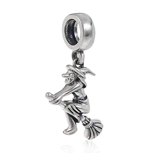925 Sterling Silber Hexe Charm Halloween Charm Magischer Charm Besen Charm Mond Charm für Pandora Bettelarmband (B) von JiaRong Charms