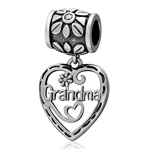 925 Sterling Silber Oma Charm Familie Charm My Love Charm Herz Charm Blume Charm für Pandora Charm Armband (B) von JiaRong Charms