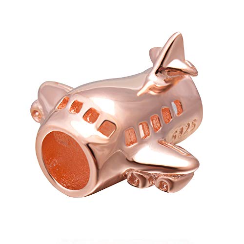 925 Sterling Silber Rose Gold Flugzeug Charm Flugzeug Charm Reise Charm Weihnachten Charm für Pandora Charm Armband (Rose vergoldet) von JiaRong Charms