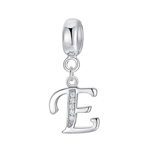 Buchstaben-Charm-Anhänger aus 925er-Sterlingsilber, Alphabet-Charm-Anhänger E für Jahrestage, passend für Pandora-Charm-Armbänder (E) von JiaRong Charms