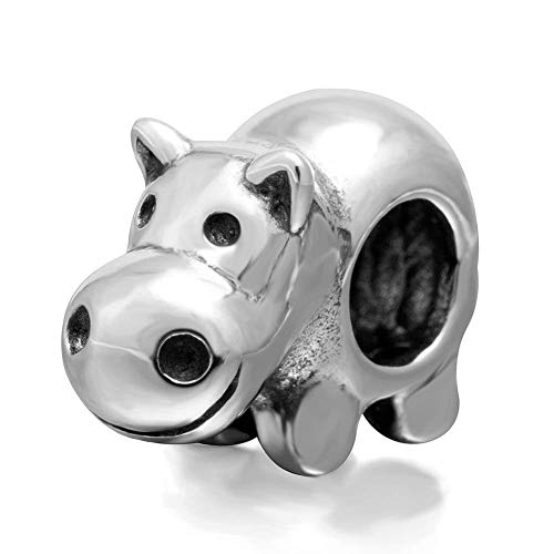 Charm-Anhänger Nilpferd aus 925er Sterlingsilber, Tieranhänger für Pandora-Charm-Armbänder von JiaRong Charms