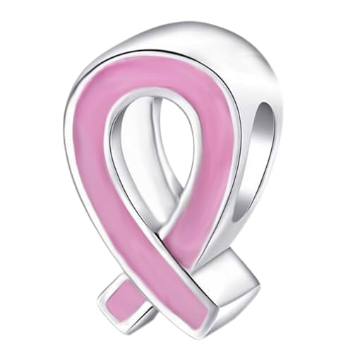 Charm-Anhänger aus 925er-Sterlingsilber mit rosa Emaille, Brustkrebs-Bewusstseins-Anhänger für Pandora-Charm-Armband, Rosa von JiaRong Charms