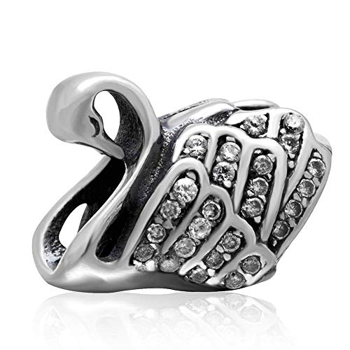 Charm-Anhänger in Schwanenform aus 925er Sterlingsilber, mit Kristall-Tierperle, Haustier-Anhänger für Pandora-Charm-Armbänder (B) von JiaRong Charms