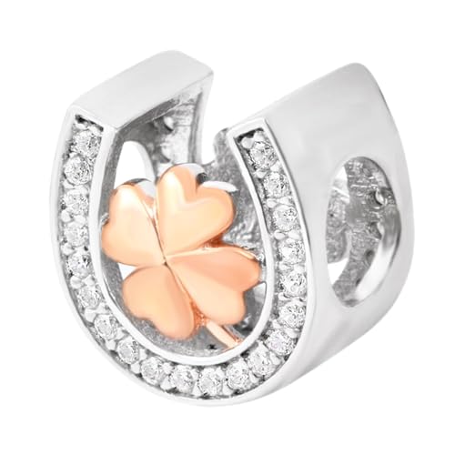 Hufeisen-Anhänger, Glücks-Charm, Liebe, klarer Stein, Stern-Charm für Pandora-Charm-Armband, 925er Sterlingsilber, Rotgold a von JiaRong Charms fit Pandora Charm Bracelet