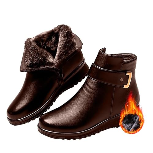 JiaWell Orthopädische Stiefel für Damen, Metallschnalle, echtes Leder, Wolle, Winter, warm, rutschfest, Plüschfutter, Stiefeletten mit seitlichem Reißverschluss(Braun,38 EU) von JiaWell