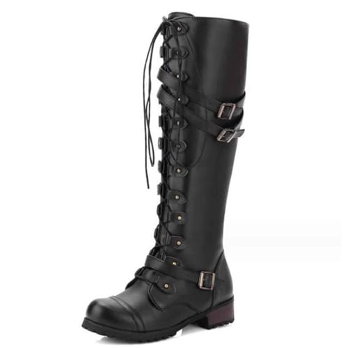 Mittelalterliche PU-Lederstiefel - Verstellbare Schnürschuhe für lange Reitstiefel - 1 Paar mittelalterliche Schuhe für Damen Cosplay-Stiefel SCA LARP Reitkostüm Stiefel für Bühnenauftritte(Schwarz,43 Mittelalterliche PU-Lederstiefel - Verstellbare Schnürschuhe für lange Reitstiefel - 1 Paar mittelalterliche Schuhe für Damen Cosplay-Stiefel SCA LARP Reitkostüm Stiefel für Bühnenauftritte(Schwarz,43 von JiaWell