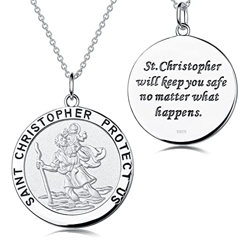 Heiliger Christophorus Anhänger Halskette Saint Christopher Halskette Herren Damen St Christopher Medaille Anhänger Silber 925 Antiker religiöser Beschützer Talisman Jesus Halskette Anhänger Schmuck von JiaYang