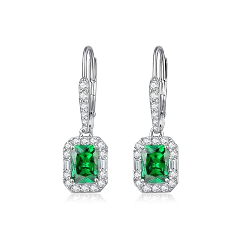 JiaYang 925 Sterling Silber Princess Cut Halo Ohrringe Leverback Square Mai Smaragd 3-Stein-Schmuck Geschenke für Frauen JiaYang 925 Sterling Silber Princess Cut Halo Ohrringe Leverback Square Mai Smaragd 3-Stein-Schmuck Geschenke für Frauen von JiaYang