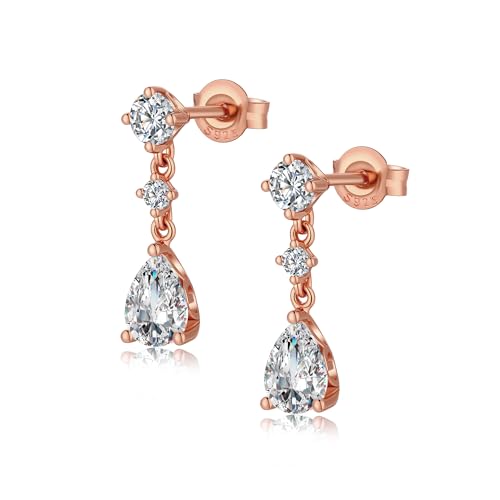 JiaYang Dangel Tropfen Ohrringe für Frauen 18K Rose Gold simulierte Diamant Ohrstecker Sterling Silber Tropfen Cubic Zirconia von JiaYang