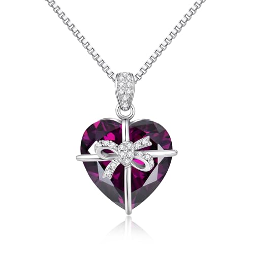 JiaYang Herz-Geburtsstein-Halskette für Frauen silber Februar Amethyst Schmetterlingsschleifen-Anhänger-Halskette Geburtstags Muttertags unde Schmuck Mädchen und Ehefrauen von JiaYang