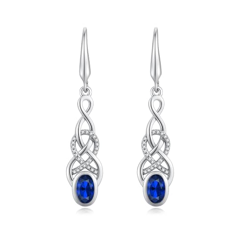 JiaYang Infinity Celtic Dangle Earrings Sterling Silver Fish Hook Good Luck Irish Celtic Knot Earrings with Sapphire von JiaYang