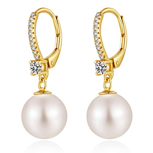JiaYang Perlenohrringe Damen 925 Sterling Silber 18K Gelb Vergoldung Hypoallergene Zuchtperlen Ohrringe von JiaYang