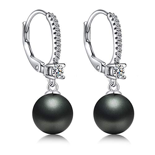 JiaYang Schwarze Perlenohrringe Damen 925 Sterling Silber 18K Weißgoldvergoldung Hypoallergene Zuchtperlen Ohrringe von JiaYang