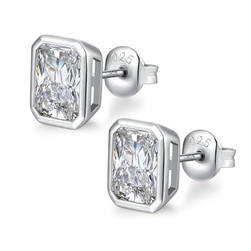 JiaYang Silber Baguette-Ohrstecker mit Diamantimitat für Damen und Herren 7 mm Prinzessschliff Zirkonia funkelnder CZ Diamanta Ohrring von JiaYang
