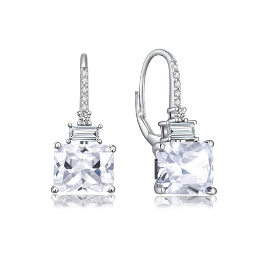 JiaYang Silber Quadratischen Prinzessinnenschliff Zirkonia Tropfen Ohrringe für Frauen Smaragd Schliff April simulierte Diamant Ohrringe für Hochzeiten Geburtstag Party von JiaYang