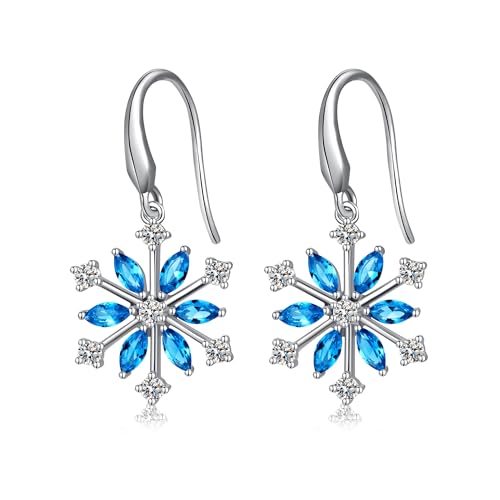 JiaYang Silber Schneeflocken Ohrringe für Damen 925 Sterling Silber Leverback Hängende Schneeflocke Ohrringe Hochglanzpoliert für Frauen Mädchen von JiaYang