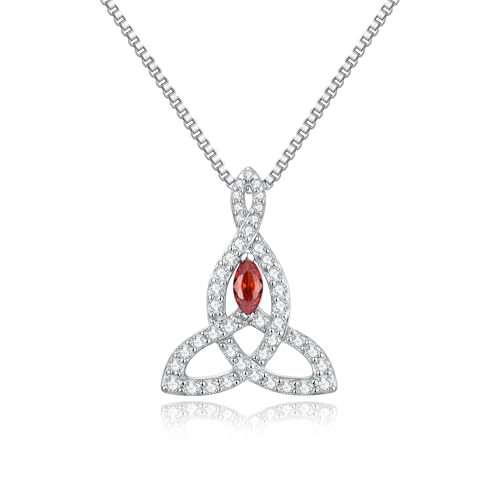 JiaYang Silberne keltische Mutterknoten-Halskette für Frauen Irischer Liebesknoten-Anhänger Glücksbringer-Schmuck mit Granat für Januar, Geschenk für Ihre Frau oder Mutter von JiaYang