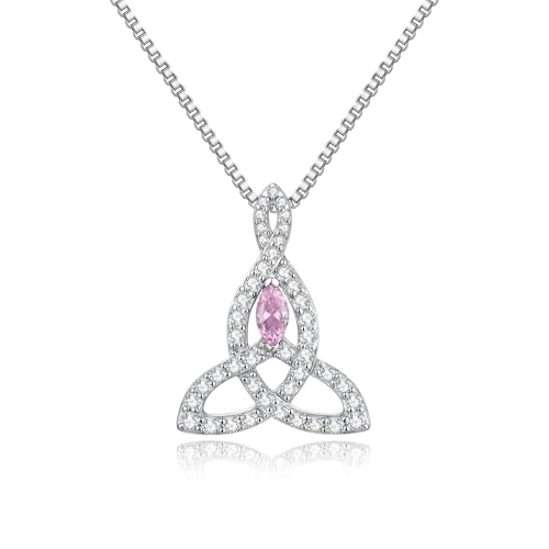 JiaYang Silberne keltische Mutterknoten-Halskette für Frauen Irischer Liebesknoten-Anhänger Glücksbringer-Schmuck mit Oktober-Turmalin, Geschenk für Ihre Frau oder Mutter von JiaYang