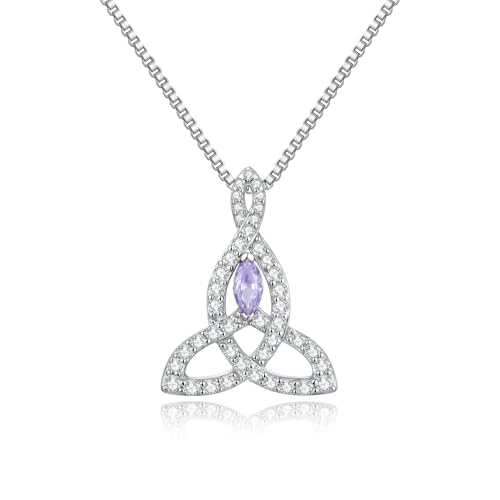 JiaYang Silberne keltische Mutterknoten-Halskette für Frauen Irischer Liebesknoten-Anhänger Glücksbringer-Schmuck mit hellem Amethyst für den Monat Juni, Geschenk für Ihre Frau oder Mutter von JiaYang