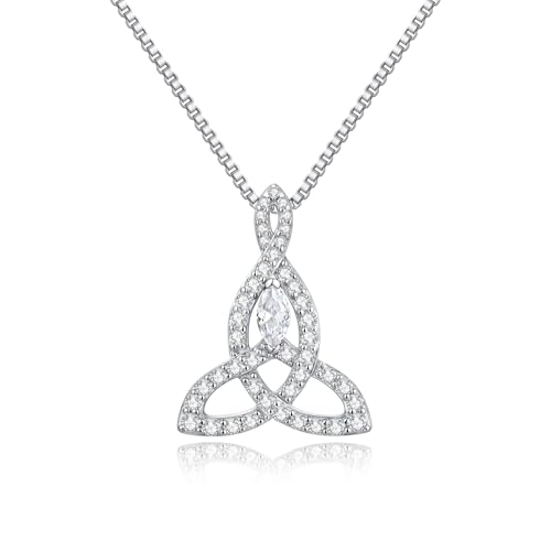 JiaYang Silberne keltische Mutterknoten-Halskette für Frauen Irischer Liebesknoten-Anhänger Glücksbringer-Schmuck mit simuliertem Diamanten für den Monat April, Geschenk für Ihre Frau oder Mutter von JiaYang