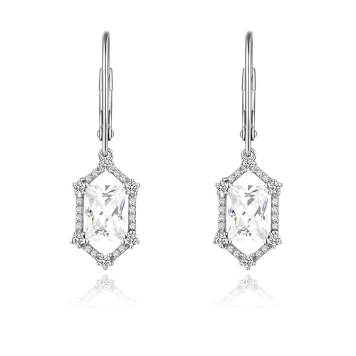 JiaYang Sterling Silber Emerald Cut Halo Ohrringe Leverback Simulated Diamond Hexagon Tropfen Ohrringe Schmuck Geschenke für Hochzeiten Geburtstag Party von JiaYang